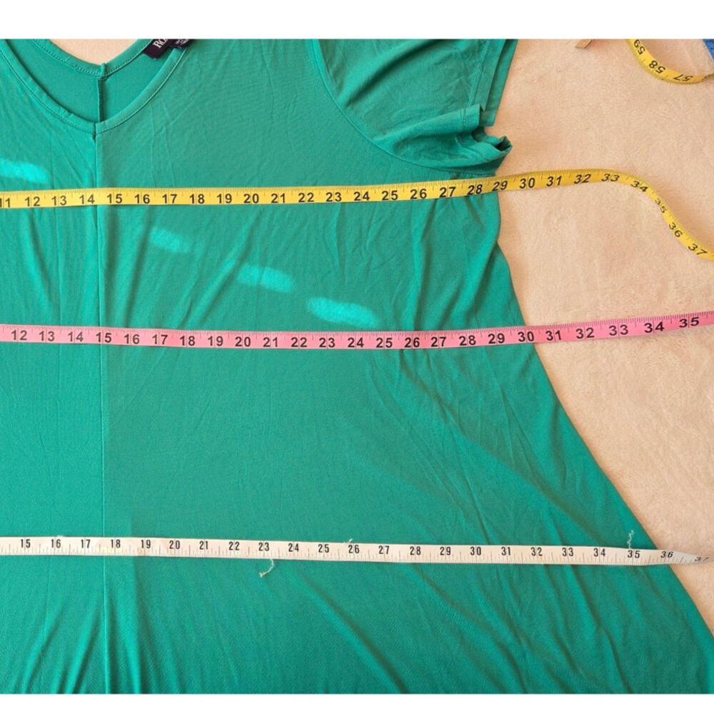 Sz 30/32W ROAMANS Spring Green V-neck and Back Short-sleeved Swing Dress - Picture 7 of 9